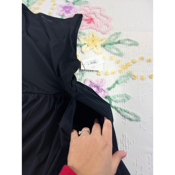 SPANX Black Jersey Bodice Square‎ Neck Midi Dress Comfort Fit Size L - Picture 10 of 13